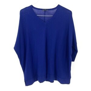 Eileen Fisher V Neck Merino Wool Boxy Sweater 3/4 Sleeve Dolman Tunic Shirt Top